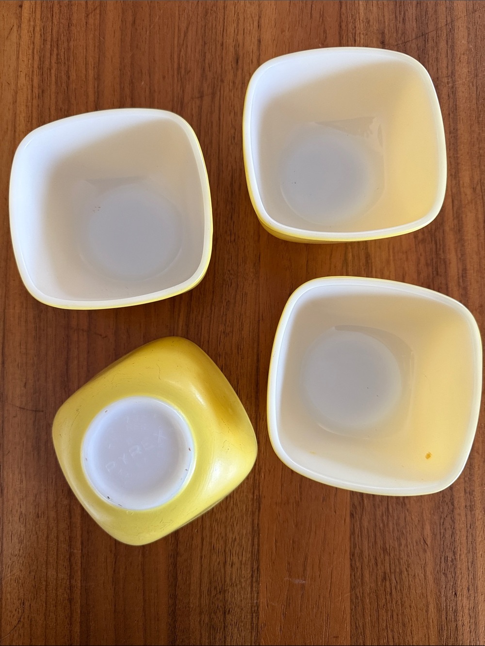 Vintage yellow Pyrex hostess ramekins 7ounce- Set of 4